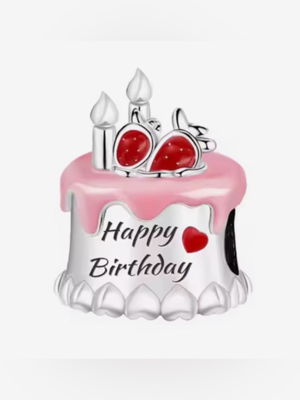 Silver, Pink & Red Birthday Cake Charm